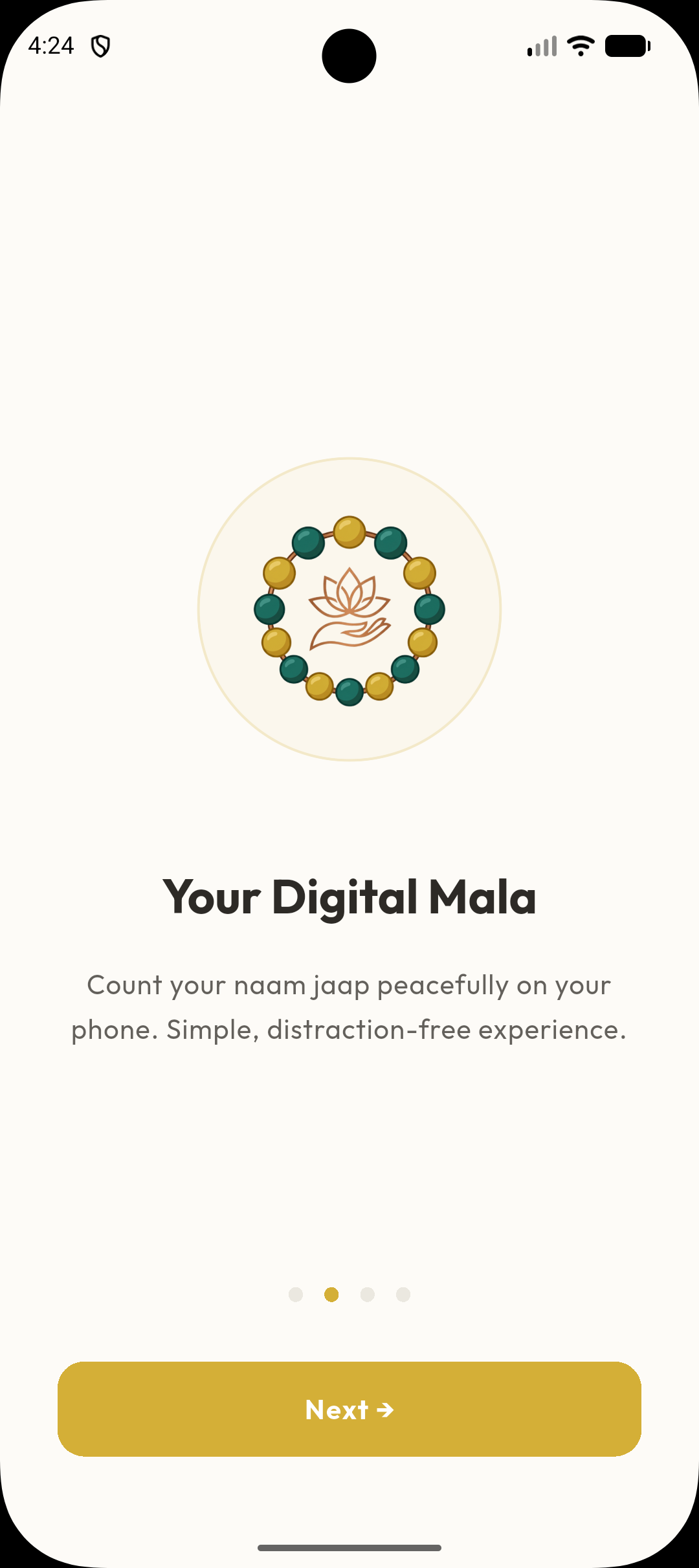 Quiet Onboarding — Digital Mala app screenshot