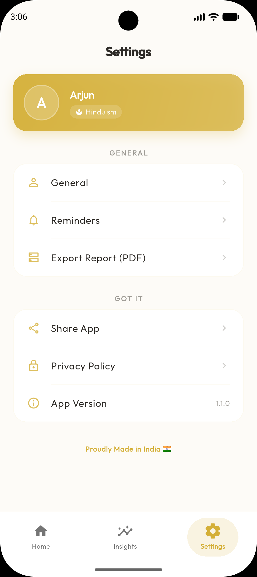 Settings & Tuning — Digital Mala app screenshot